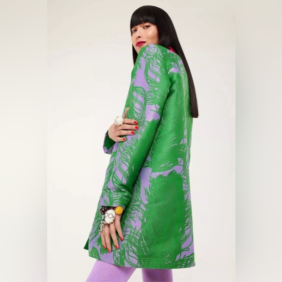 IRIS APFEL x H&M Feather Jacquard Weave Green and Purple Coat, Size S SOLD OUT - Picture 4 of 16